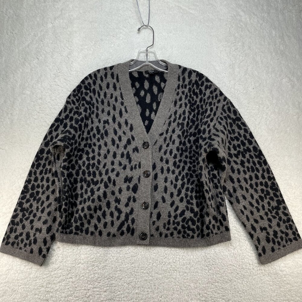 Rails Sweater Womens M Gray Animal Print Wool Blend Cardigan Cozy